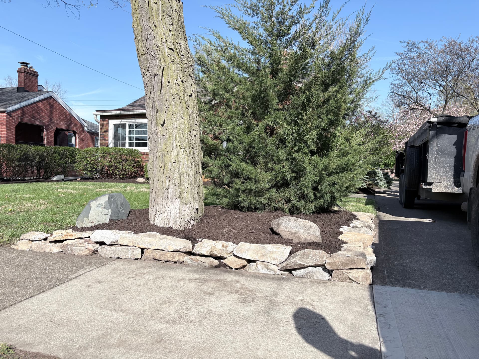 Sandstone Wall Blocks and Fresh Mulch in Broad Ripple image