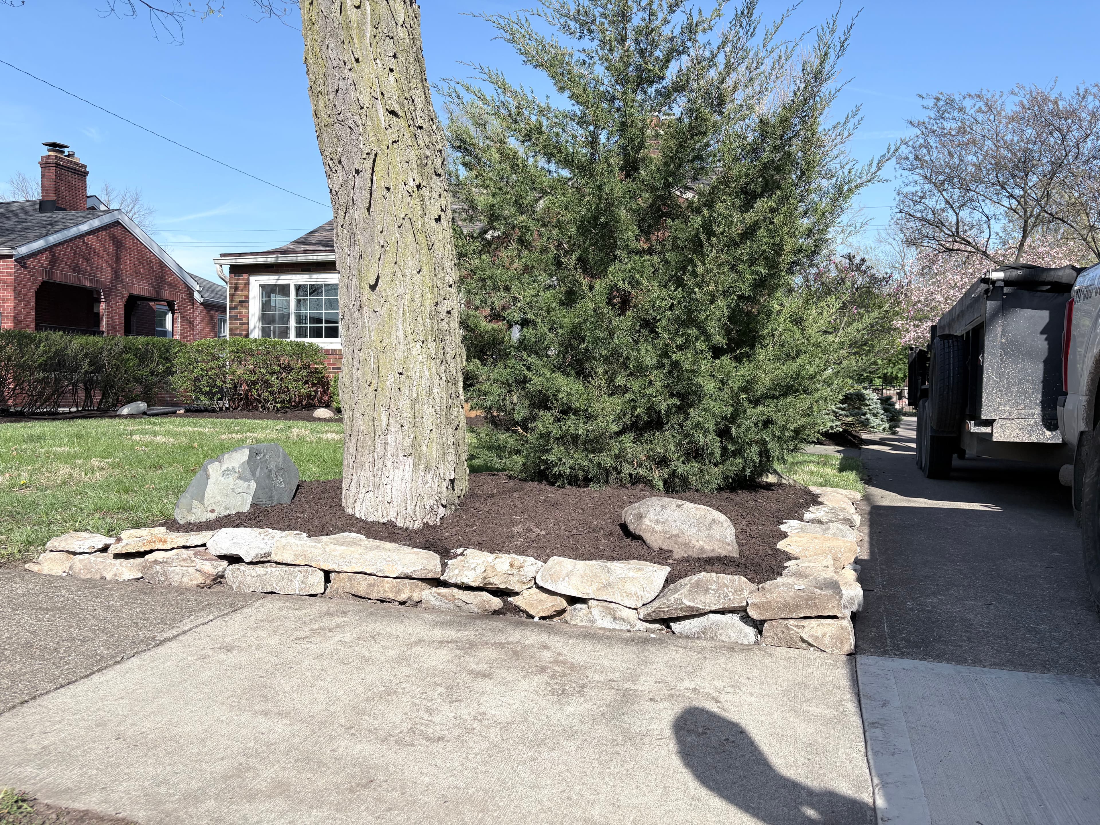 Project Sandstone Wall Blocks and Fresh Mulch in Broad Ripple image