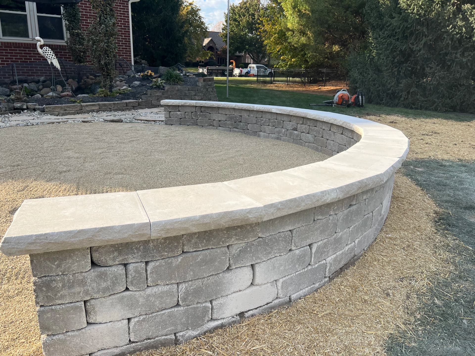 Curved Seating Wall and Flagstone Walkway in McCordsville image